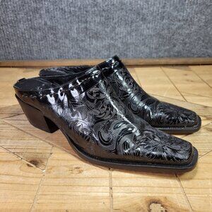 Charlie 1 Horse By Lucchese Size 7B Black Leather Slip On Mule Clog Western
